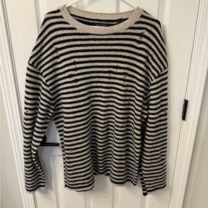 All Saints Black and Grey Striped Crewneck Sweater